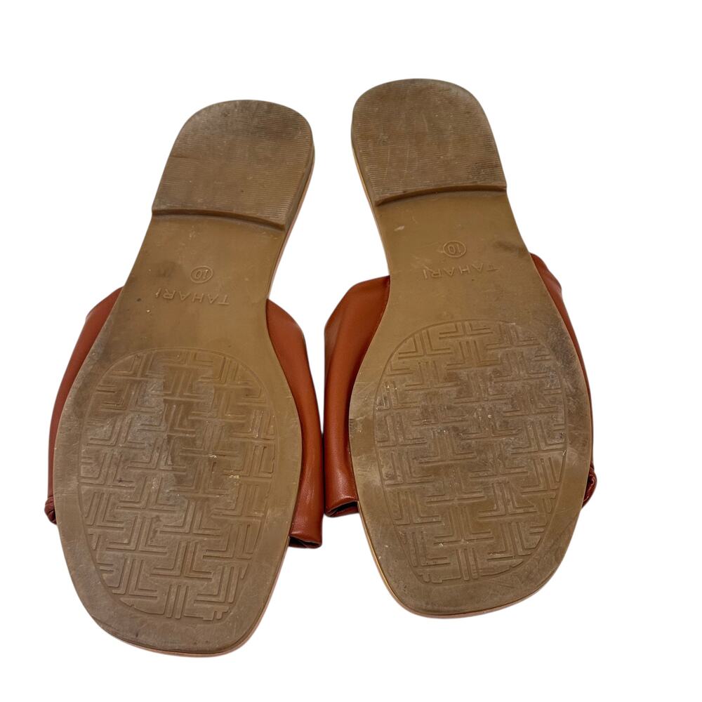 Tahari Sabana Cognac Brown Faux Leather Criss Cross Slide Sandals Padded Size 10 - Picture 6 of 8